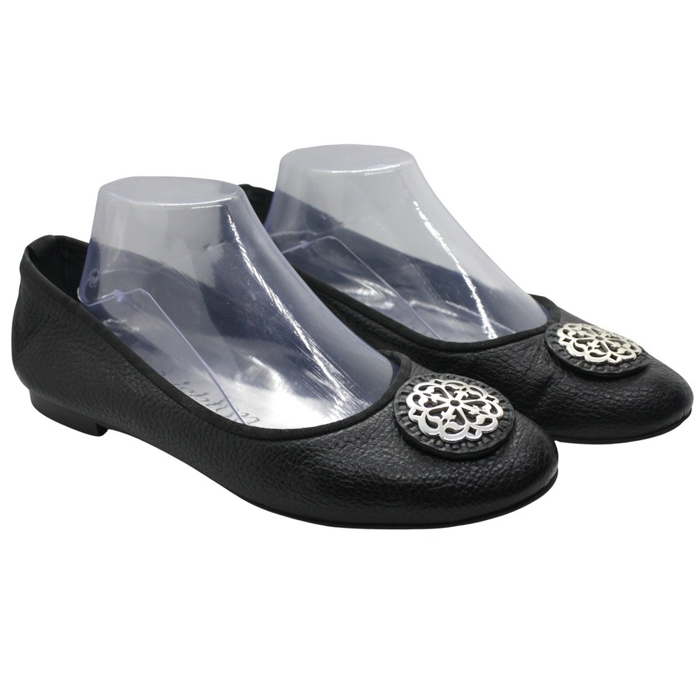 Brighton Aleta Black Leather Ballet Flats Womens 9.5 Medallion Italy Comfort